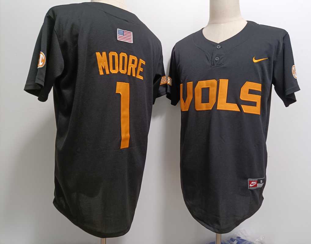 Mens Tennessee Volunteers #1 Christian Moore Grey With Patch Stitched Baseball Jersey